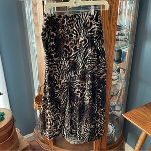 JM Collection Brown and Black Animal Print Maxi Skirt Large